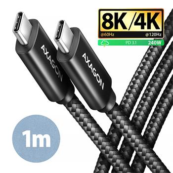 AXAGON BUCM4X-CM10AB NewGEN+ kabel USB-C <-> USB-C, 1m, USB4 Gen 3×2, PD 240W 5A, 8K HD, ALU, oplet, černý (BUCM4X-CM10AB)
