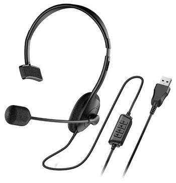 Genius HS-100U Headset, náhlavní, na jedno ucho, drátový, s mikrofonem, ovládání hlasitosti, USB, černý (31710027400)