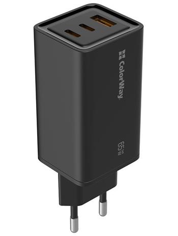 COLORWAY 1x USB a 2x USB-C/ turbo síťová nabíječka/ 65W/ 100V-240V/ Černá (CW-CHS039PD-BK)