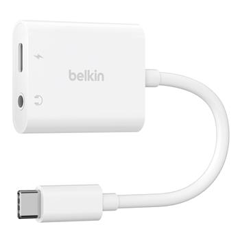 Belkin USB-C adaptér/rozdvojka 1x USB-C M/ 1x USB-C F napájení 60W + 1x 3,5mm jack, bílá (NPA004btWH)