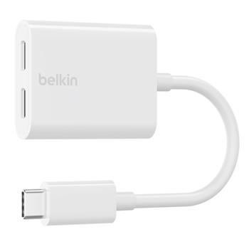 Belkin USB-C adaptér/rozdvojka - USB-C napájení + USB-C audio / nabíjecí adaptér, bílá (F7U081btWH)