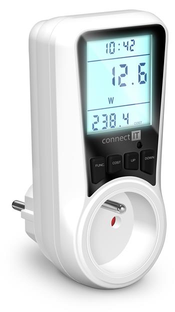 CONNECT IT PowerMeter Pro měřič spotřeby el. energie, podsvícený LED display, dětská pojistka (CES-2020-WH)