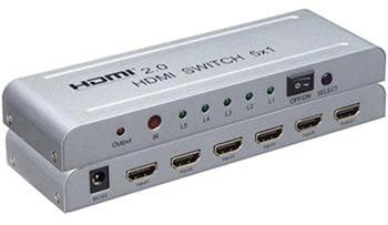 PremiumCord 4Kx2K@60Hz HDMI switch 5:1 kovový s dálkovým ovladačem a napájecím adaptérem (khswit51e)