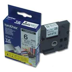 Brother - TZe-211, bílá / černá (6mm, laminovaná) (TZE211)