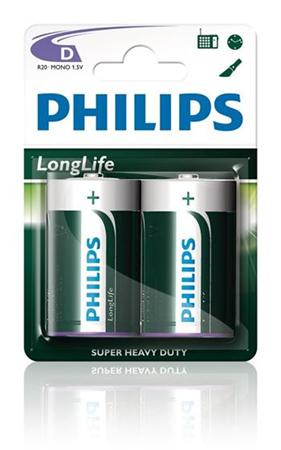 Philips baterie D LongLife zinkochloridová - 2ks, blister (R20L2B/10)
