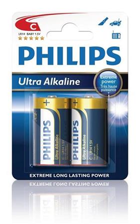 Philips baterie C ExtremeLife+, alkalická - 2ks (LR14E2B/10)