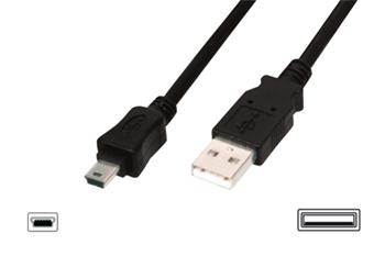 Digitus USB kabel USB A samec na B-mini 5pin samec, 2x stíněný, Měď, 1,8m, černý (AK-300108-018-S)