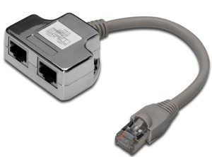 Digitus Adaptér pro patch kabel CAT 5e, 2x CAT 5e, stíněné PC-PC, 2x samice RJ45 až 1x samec RJ45, 0,19 m (DN-93904)