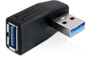 DeLock adaptér USB 3.0 samec - USB 3.0 samice pod úhelem 90° horizontálně (65341)