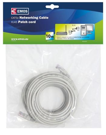 Emos Patch kabel UTP, CAT 5e, AWG26, PVC, šedý, 10m (2309010060)