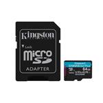 KINGSTON 64GB microSDHC Canvas Go! Plus 170R/100W U3 UHS-I V30 Card + SD Adapter