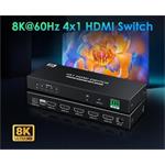 PremiumCord HDMI switch 4:1 with support for 8K@60Hz, 4K@120Hz, 1080P, HDR, push button control and remote control