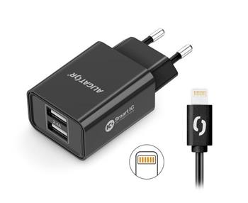 USB nabíječka 240V, 2x USB, 2,4 A, kabel Lightning 2A, černá