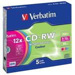 VERBATIM CD-RW(5-Pack)Slim/Colours/Hi Speed/8x-12x/700MB