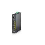 ZyXEL RGS100-5P, 5-port Gigabit switch: 4x GbE + 1x SFP, PoE (802.3at, 30W), Power budget 120W, DIN rail/Wall mount, IP3